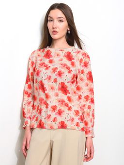 U.S. POLO ASSN. - Floral Printed Smocking Sleeve Top
