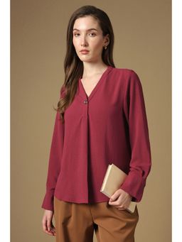 Van Heusen - Maroon Cuffed Sleeves Shirt Style Top