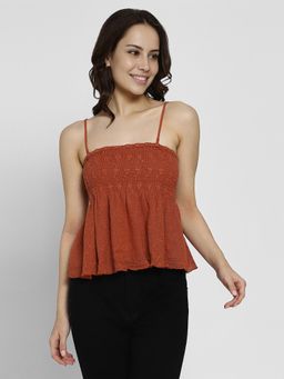 American Eagle - Brown Strappy Smocked Peplum Top