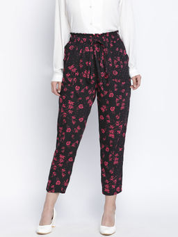 Oxolloxo - Flwerous Black Elsticated Women Pant