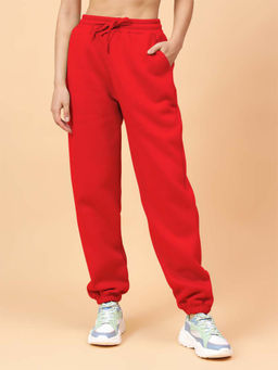 Fitkin - Women Red Fleece Joggers