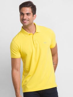 Spykar - Sulphur Yellow Cotton Half Sleeve Plain Casual Polo T-Shirt for Men