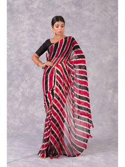 KISHORI - Women's Saree and Blouse Fabric-Black-Red