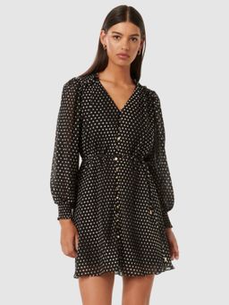 Forever New - Black Polka Dots Full Sleeves Mini Dress and Belt (Set of 2)