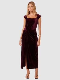 Forever New - Maroon Solid Cap Midi Dress