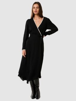 Forever New - Black Solid Full Sleeves Midi Dress and Belt (Set of 2)