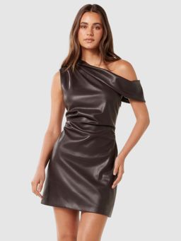 Forever New - Brown Solid Sleeveless Mini Dress