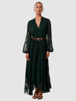 Forever New - Green Textured Full Sleeves Midi Dress