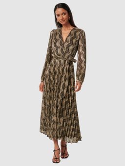 Forever New - Multi-Color Geometric Full Sleeves Midi Dress and Belt (Set of 2)