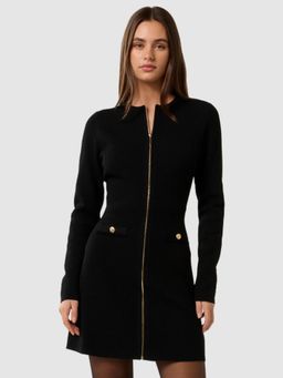 Forever New - Black Solid Full Sleeves Mini Dress