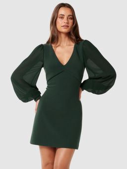 Forever New - Green Solid Full Sleeves Mini Dress