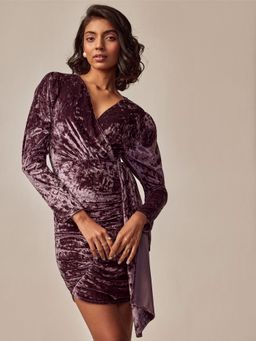 The Label Life - Purple Solid Full Sleeves Mini Dress