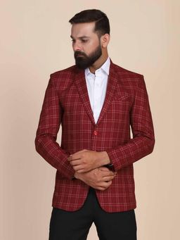 TAHVO - Mens Tweed Maroon Checks Blazer