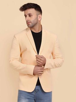 TAHVO - Mens Orange Solid Single Breasted Casual Blazer