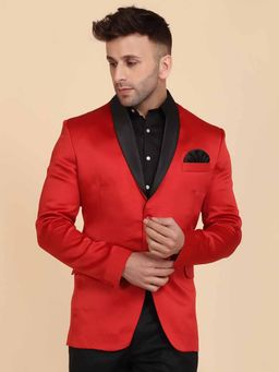 TAHVO - Mens Red Solid Single Breasted Casual Blazer
