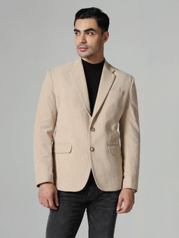 TAHVO - Mens Beige Notched Lapel Corduroy Blazer