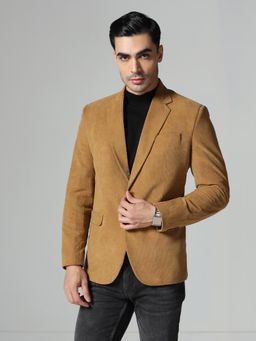 TAHVO - Mens Mustard Notched Lapel Corduroy Blazer