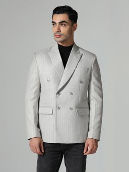 TAHVO - Grey Stripes Double Breasted Blazer