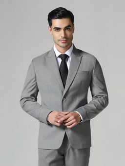 TAHVO - Mens Grey Self Design Peaked Lapel Blazer