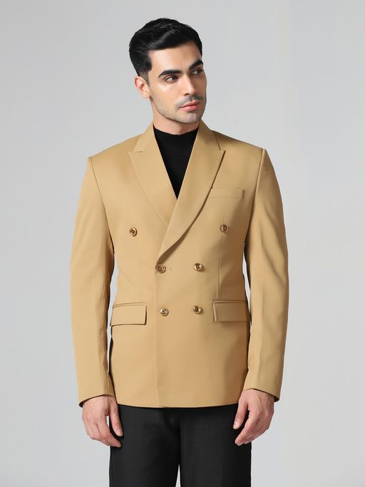 TAHVO Mens Mustard Double Breasted Blazer
