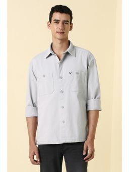 Allen Solly - Mens Grey Slim Fit Solid Full Sleeves Casual Shirt