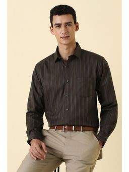 Allen Solly - Mens Brown Stripes Full Sleeves Formal Shirt