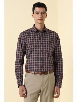 Allen Solly - Mens Maroon Checks Full Sleeves Formal Shirt