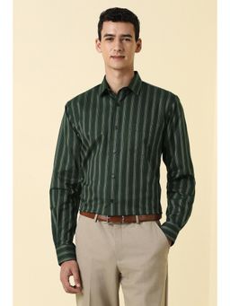 Allen Solly - Mens Green Stripes Full Sleeves Formal Shirt