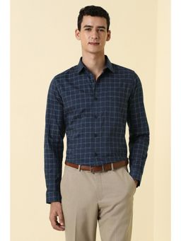 Allen Solly - Mens Navy Blue Checks Full Sleeves Formal Shirt