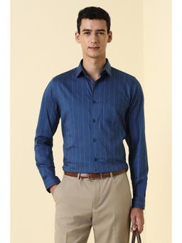 Allen Solly - Mens Navy Blue Stripes Full Sleeves Formal Shirt