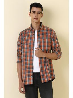 Allen Solly - Mens Orange Sport Fit Checks Full Sleeves Casual Shirt