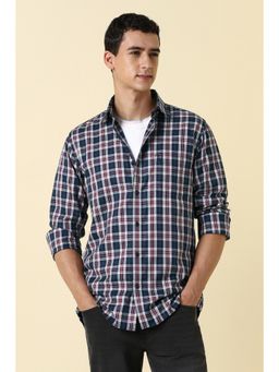 Allen Solly - Mens Navy Blue Sport Fit Checks Full Sleeves Casual Shirt
