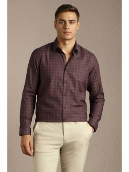 Louis Philippe - Mens Maroon Checks Full Sleeves Casual Shirt