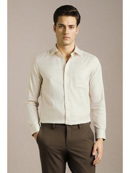 Louis Philippe - Mens Beige Printed Full Sleeves Formal Shirt