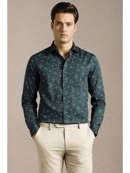 Louis Philippe - Mens Teal Print Full Sleeves Formal Shirt