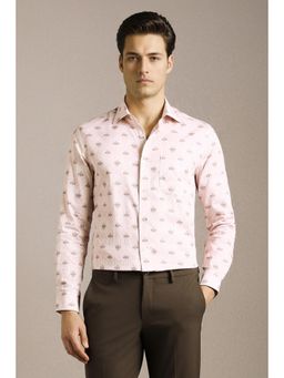 Louis Philippe - Mens Pink Print Full Sleeves Formal Shirt