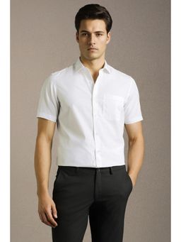Louis Philippe - Mens White Solid Half Sleeves Formal Shirt