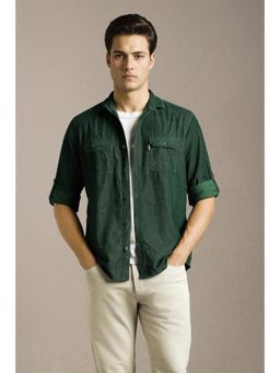 Louis Philippe - Mens Green Solid Full Sleeves Casual Shirt