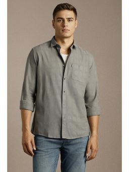 Louis Philippe - Mens Grey Textured Full Sleeves Casual Shirt
