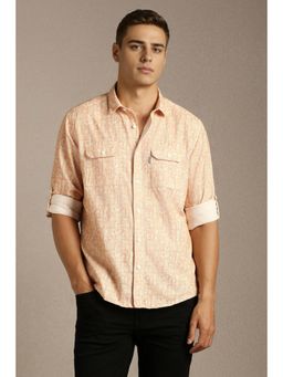 Louis Philippe - Mens Peach Print Full Sleeves Casual Shirt