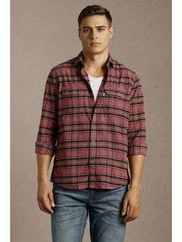 Louis Philippe - Mens Maroon Checks Full Sleeves Casual Shirt