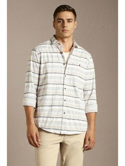 Louis Philippe - Mens White Stripes Full Sleeves Casual Shirt