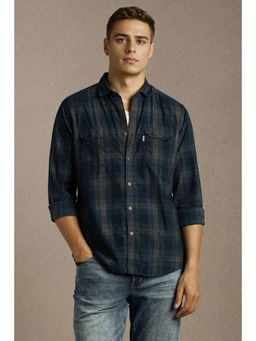 Louis Philippe - Mens Navy Blue Checks Full Sleeves Casual Shirt