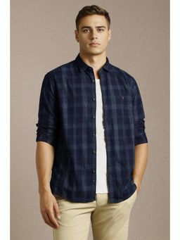 Louis Philippe - Mens Navy Blue Checks Full Sleeves Casual Shirt