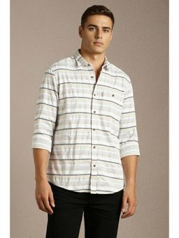 Louis Philippe - Mens White Stripes Full Sleeves Casual Shirt