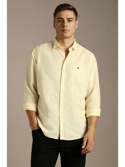 Louis Philippe - Mens Yellow Solid Full Sleeves Casual Shirt
