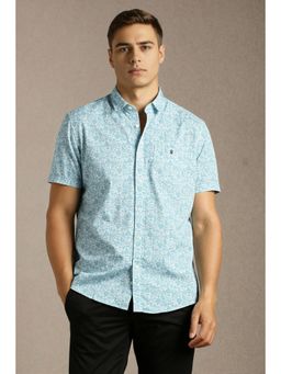 Louis Philippe - Mens Light Blue Print Half Sleeves Casual Shirt