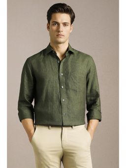 Louis Philippe - Mens Green Textured Full Sleeves Formal Shirt
