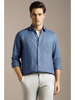 Louis Philippe - Mens Blue Textured Full Sleeves Formal Shirt