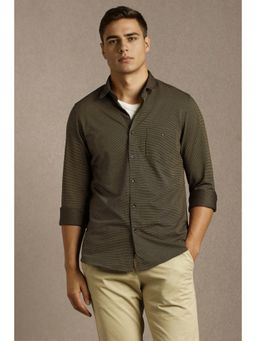 Louis Philippe - Mens Olive Print Full Sleeves Casual Shirt